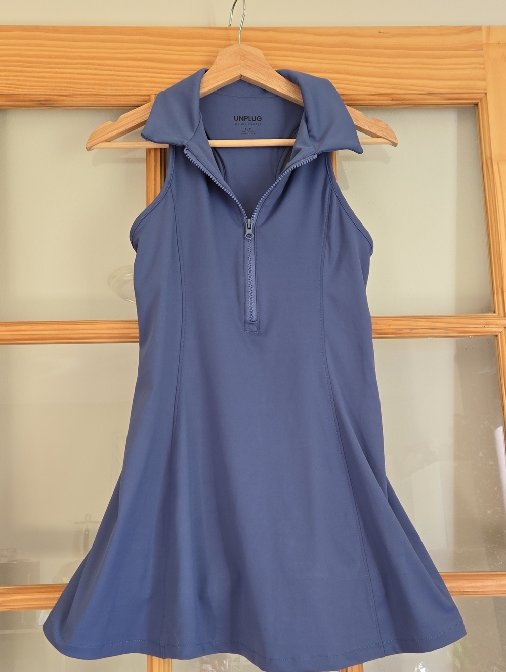 Bluenotes Sleeveless Zip Polo Dress in Slate Blue Skort Shorts Under Small